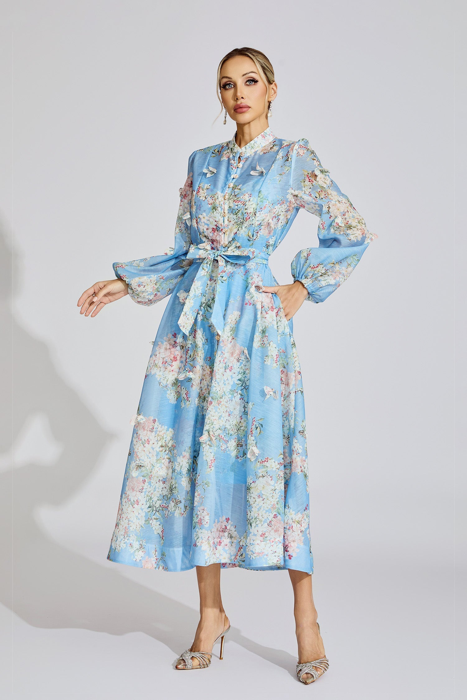 Clara Light Blue Printed Maxi Dress