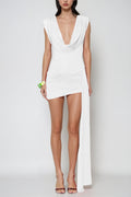 Claritia Cowl Neck Fringe Mini Dress In White