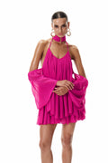 Cleto Off Shoulder Ruch Mini Dress In Pink