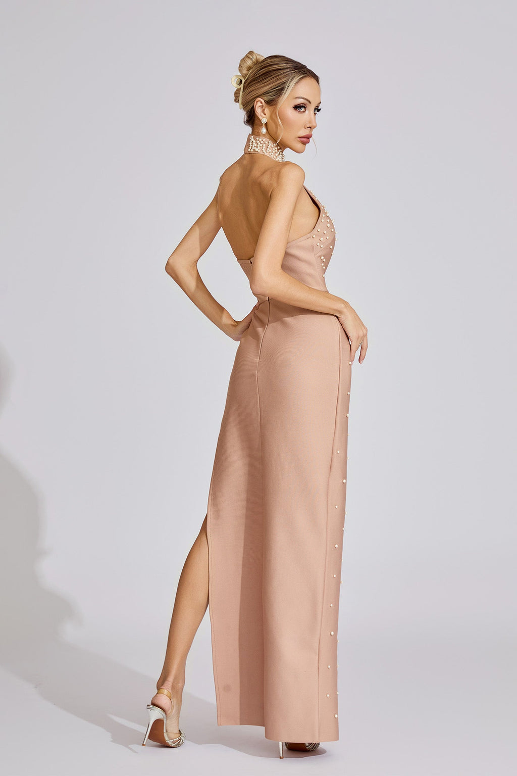 Clover Apricot Pearl Halter Maxi Dress