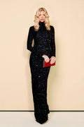 High-neck Shiny Slim-fit Maxi Dress