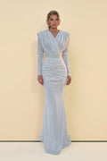 V-Neck Pleated Maxi Dress