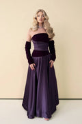 Velvet Splicing Pleated Maxi Dress