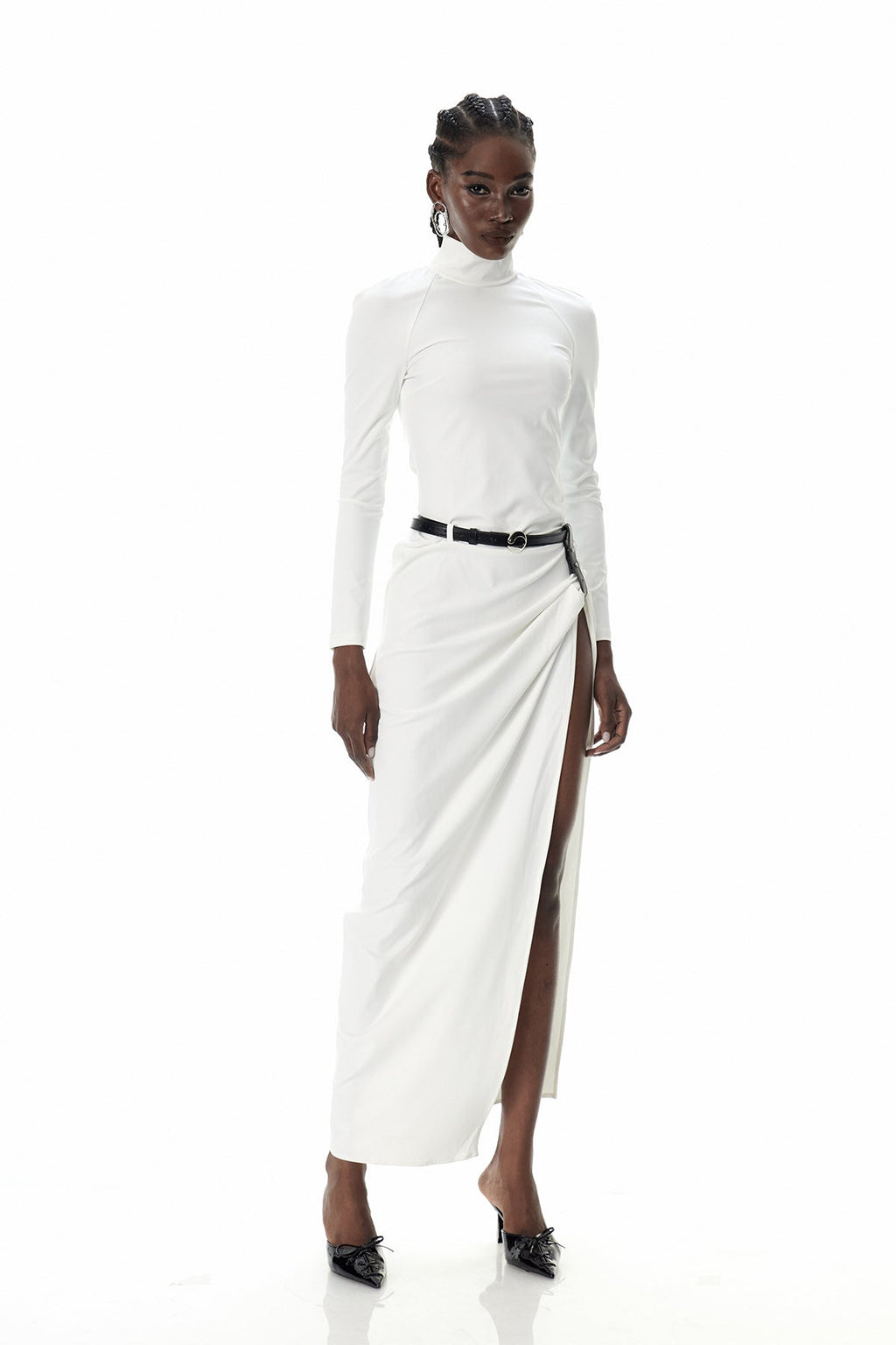 Cree Long Sleeve Ruch Split Maxi Dress