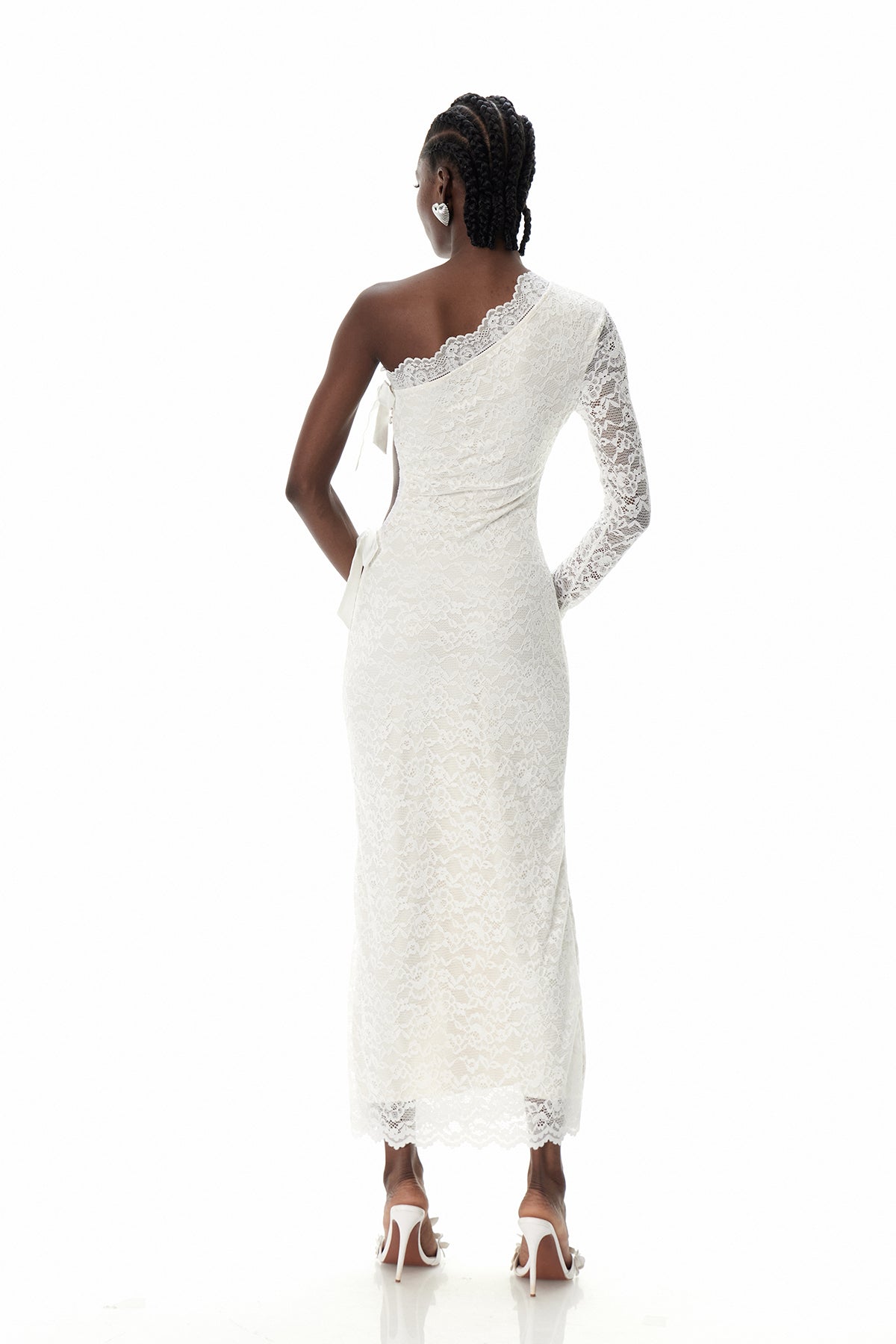 Crescencio One Shoulder Lace Cutout Maxi Dress