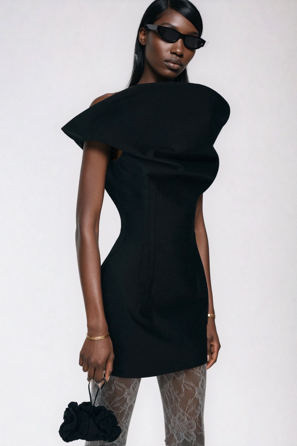 Crina Deconstruct Asymmetric Mini Dress In Black