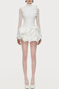 Cristiano Flower Appliqué Long Sleeve Mini Dress