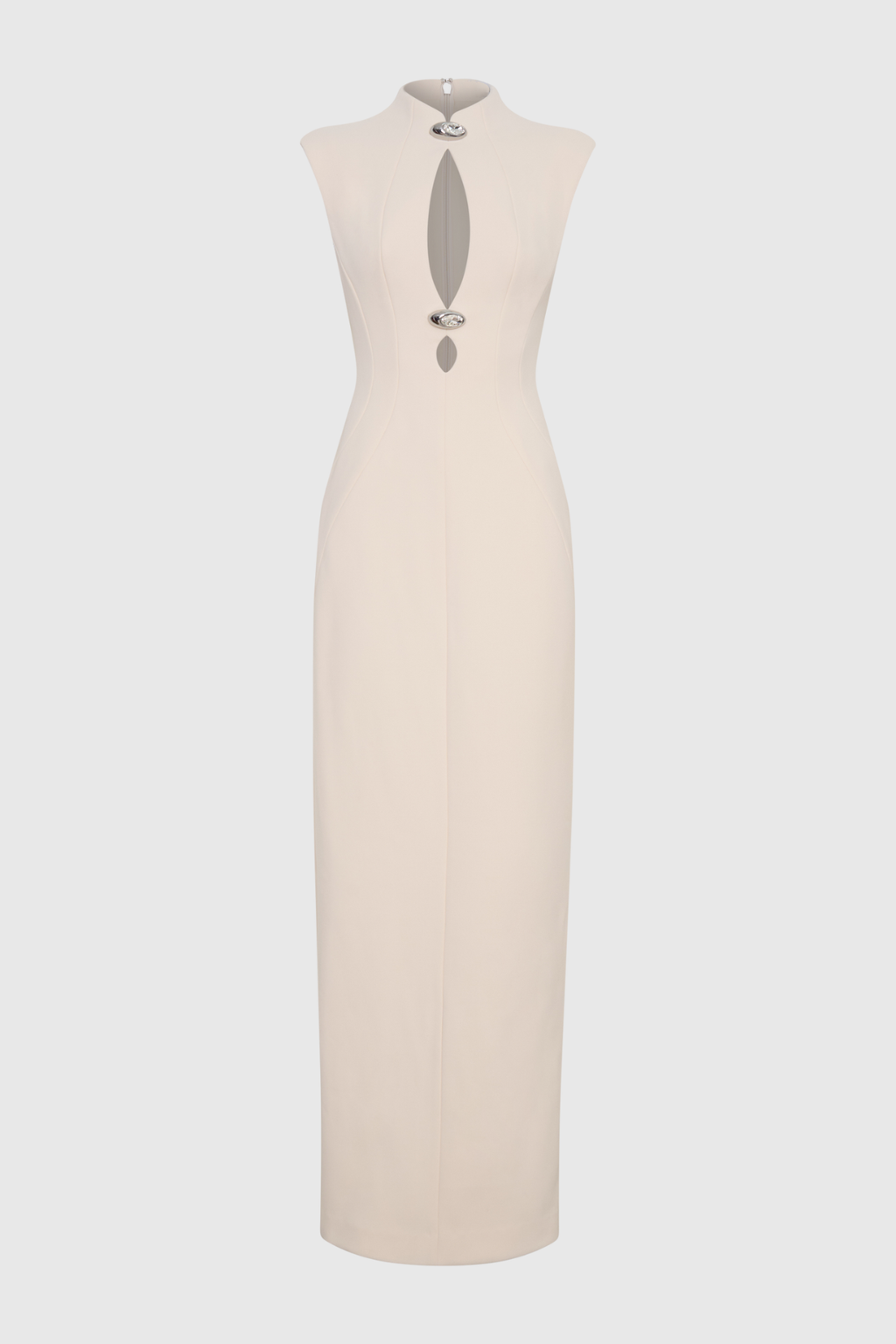 Croia Sleeveless Cutout Buttoned Embellished Maxi Dress - White