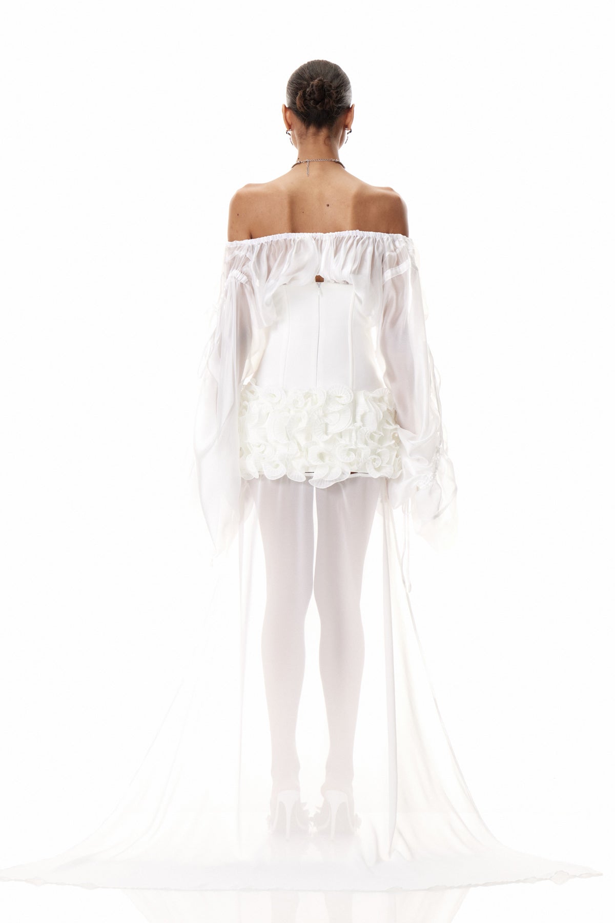 Dainius Off Shoulder Corset Ruffle Mini Dress In White