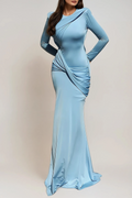 Damjana Bodycon Backless Ruch Maxi Dress In Blue