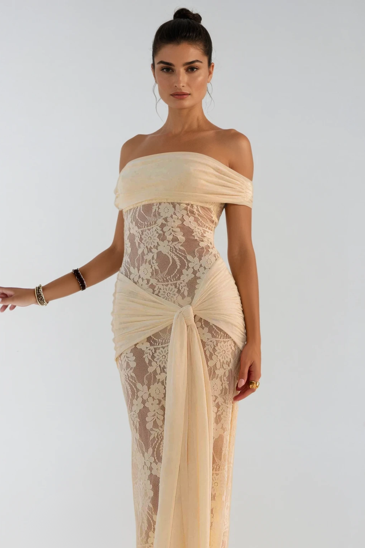 Dancho Tie Up Lace Maxi Dress