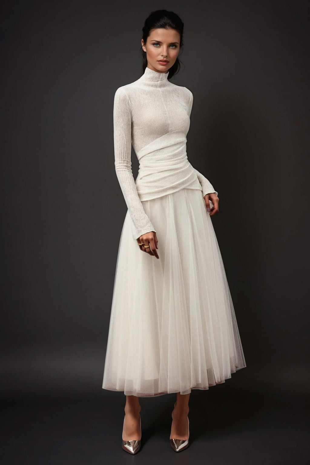 Daniels High Neck Ruch Maxi Dress