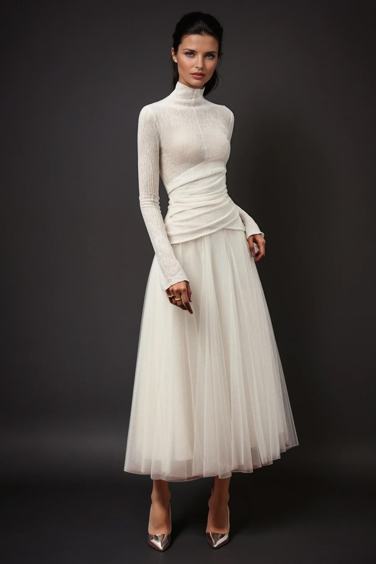 Daniels High Neck Ruch Maxi Dress