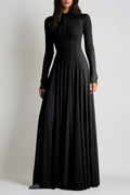 Dany Long Sleeve Ruffle Knit Maxi Dress In Black