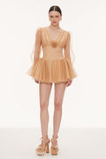 Danyal Flower Balloon Sleeve Mesh Mini Dress
