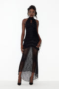 Dario Flower Plunge Lace Maxi Dress