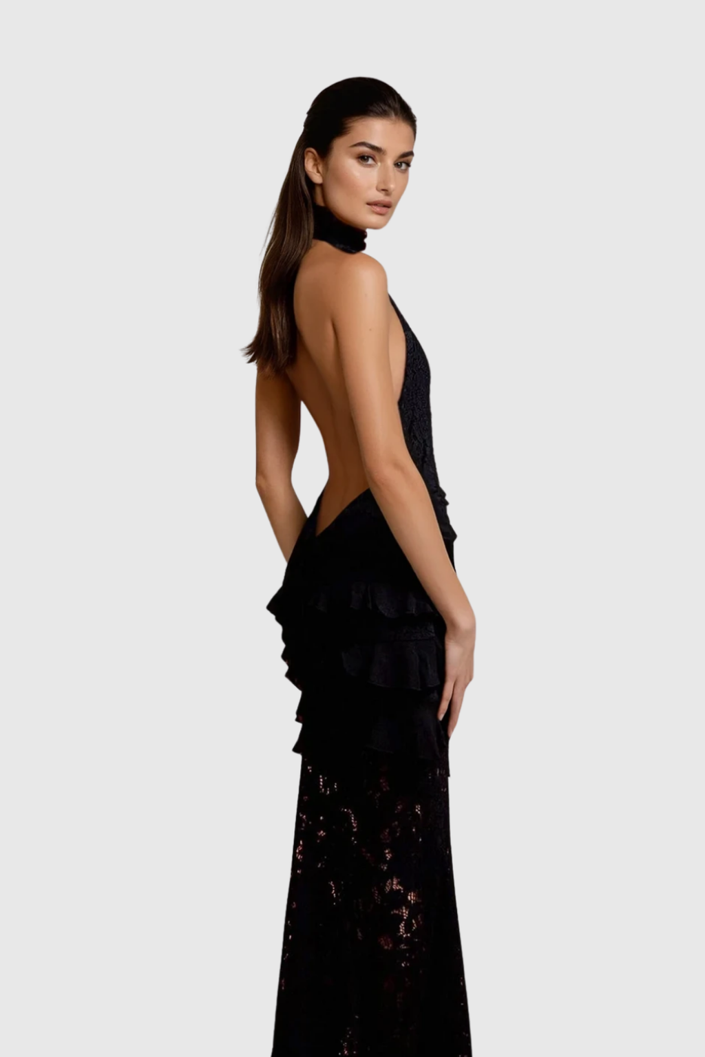 Dario Flower Plunge Lace Maxi Dress