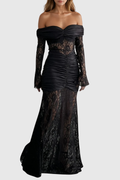 Darlene Ruch Off Shoulder Lace Maxi Dress