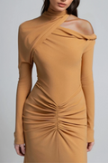 Daw Cutout Ruch Asymmetric Maxi Dress In Khaki