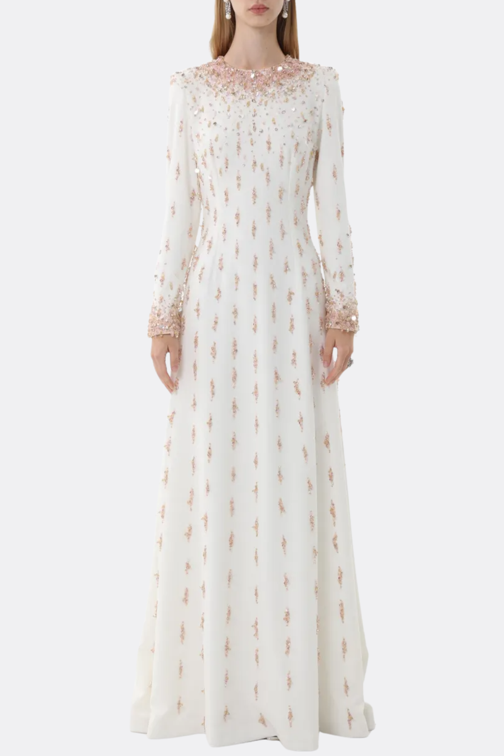 Daway Crystal Bead Embellished Maxi Dress - White