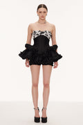 Daxton Strapless Corset Puffy Mini Dress In Black