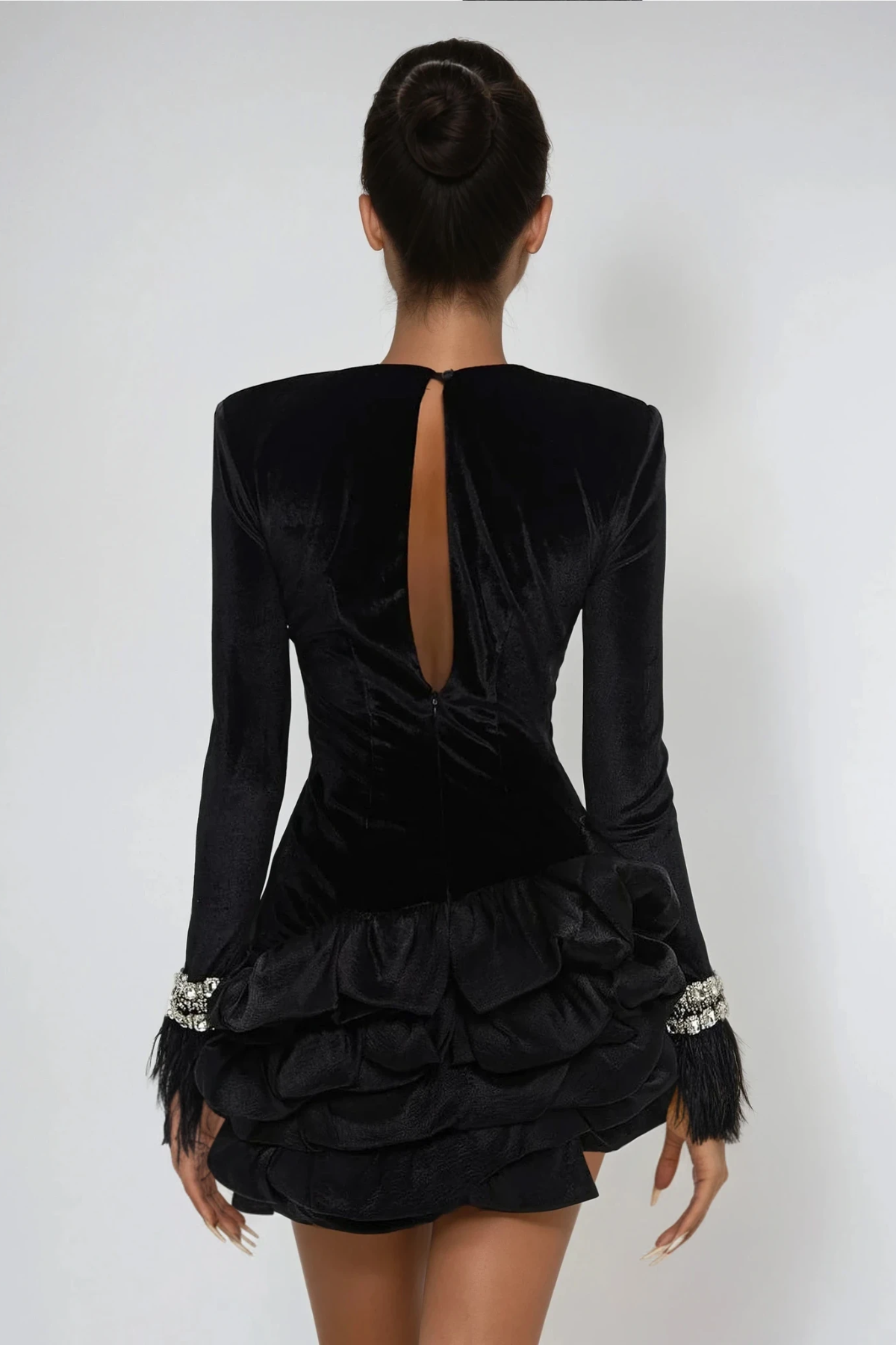 Dayo Fringe Crystal Mini Dress In Black