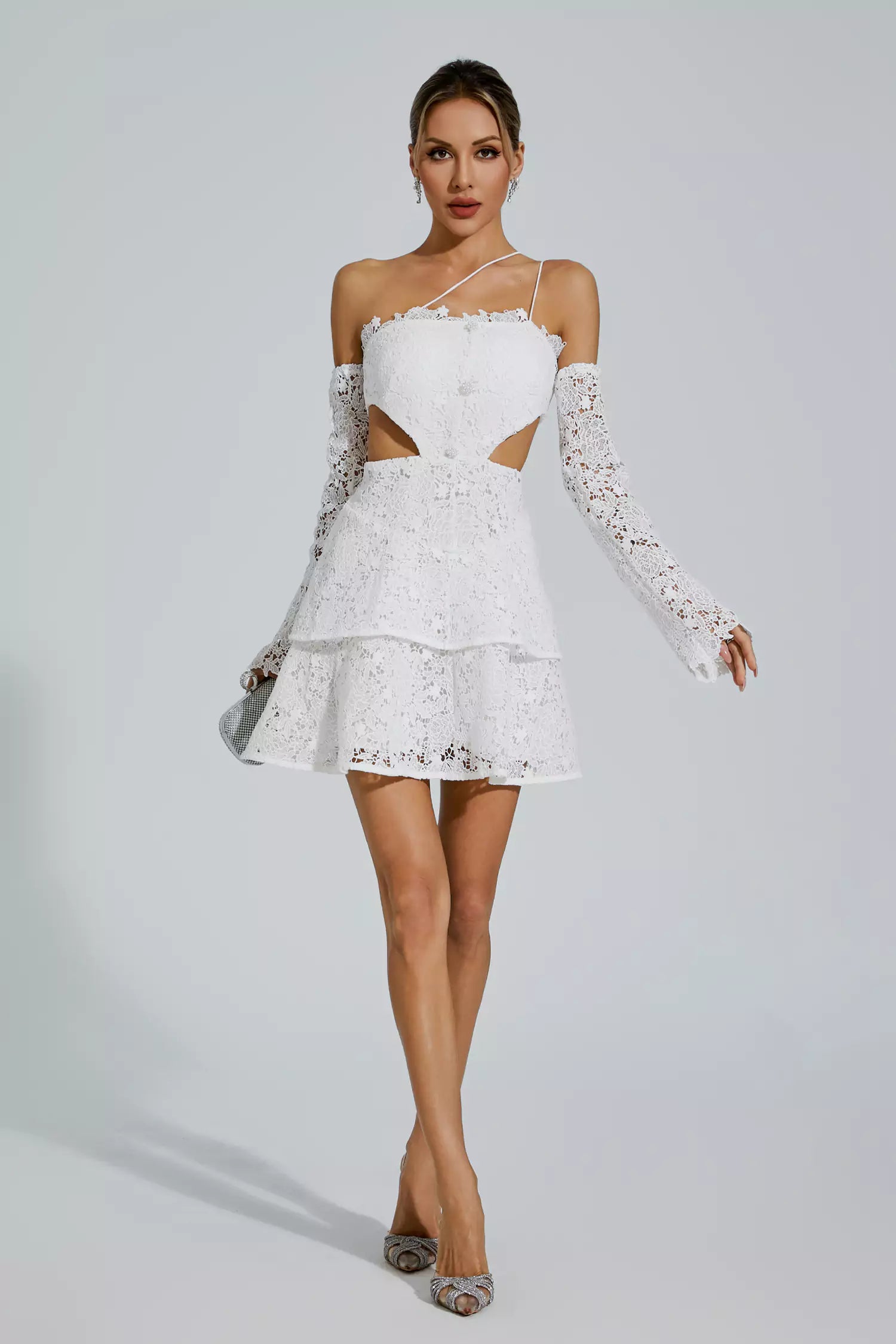 Deborah White lace Cut Out Mini Dress