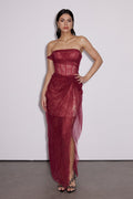 Dechen One Shoulder Corset Mesh Maxi Dress In Red