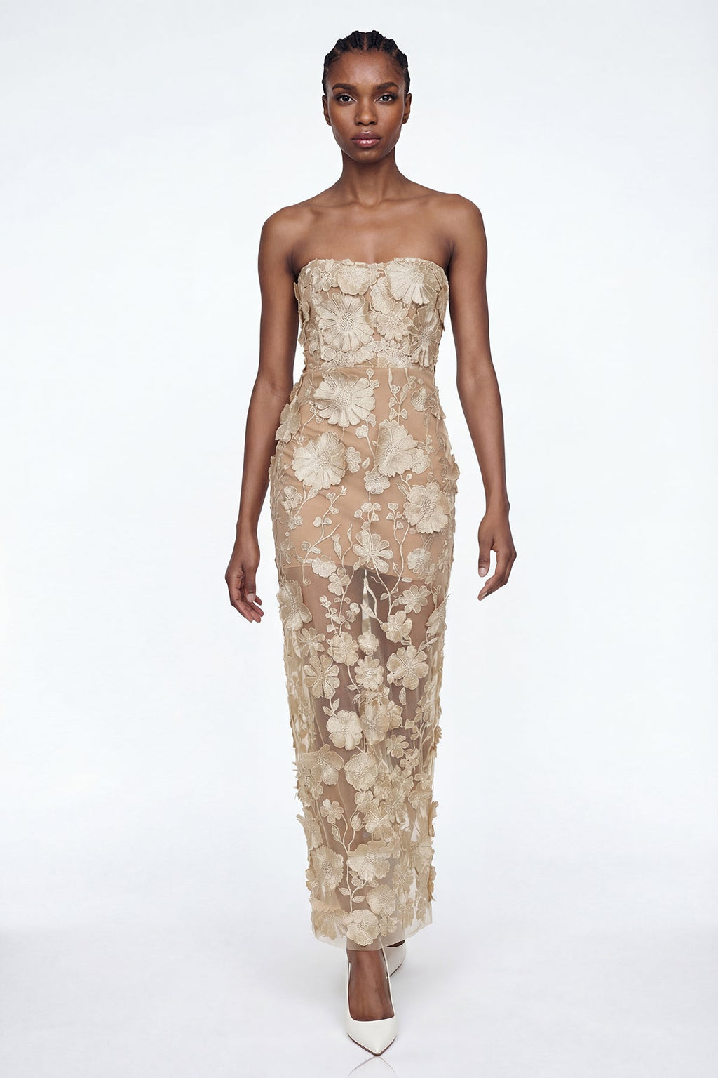 Denica Strapless Flower Maxi Dress