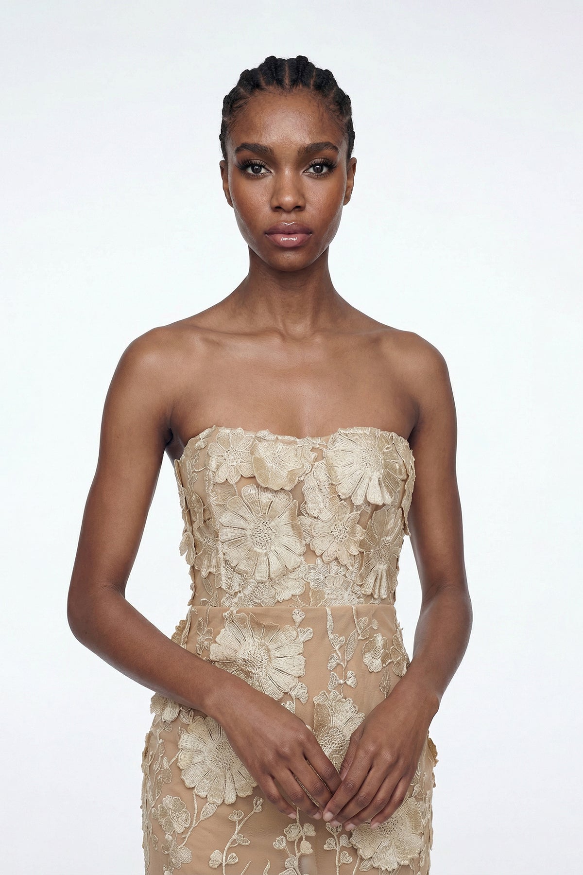 Denica Strapless Flower Maxi Dress