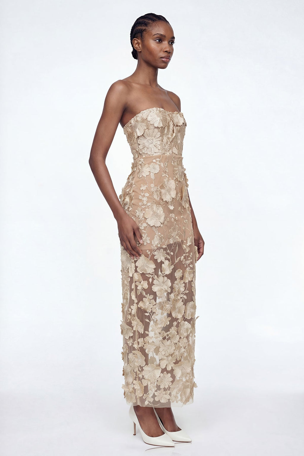Denica Strapless Flower Maxi Dress