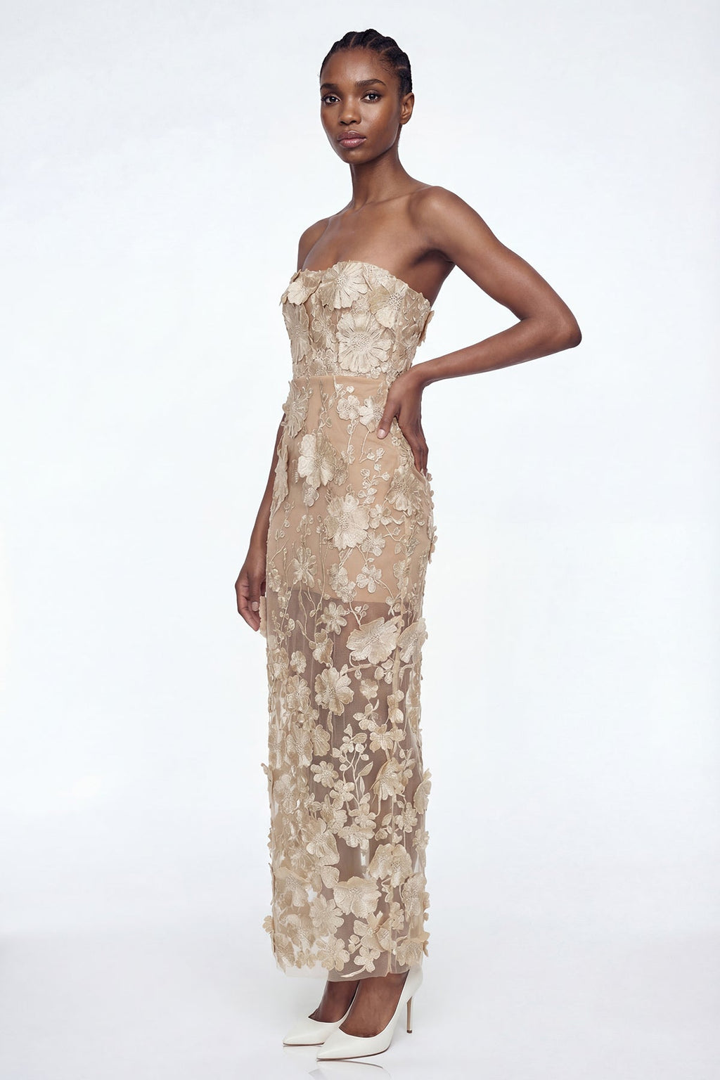Denica Strapless Flower Maxi Dress