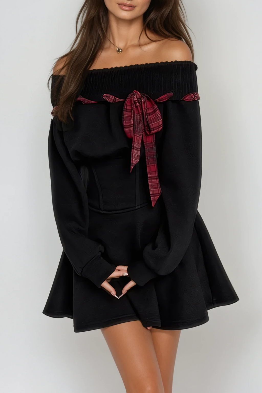 Derrick Off Shoulder Asymmetric Mini Dress In Black