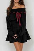 Derrick Off Shoulder Asymmetric Mini Dress In Black