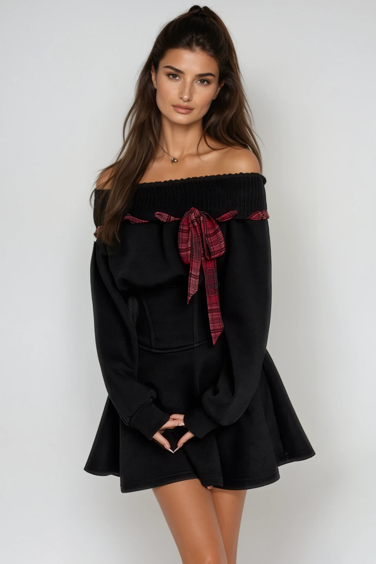 Derrick Off Shoulder Asymmetric Mini Dress In Black