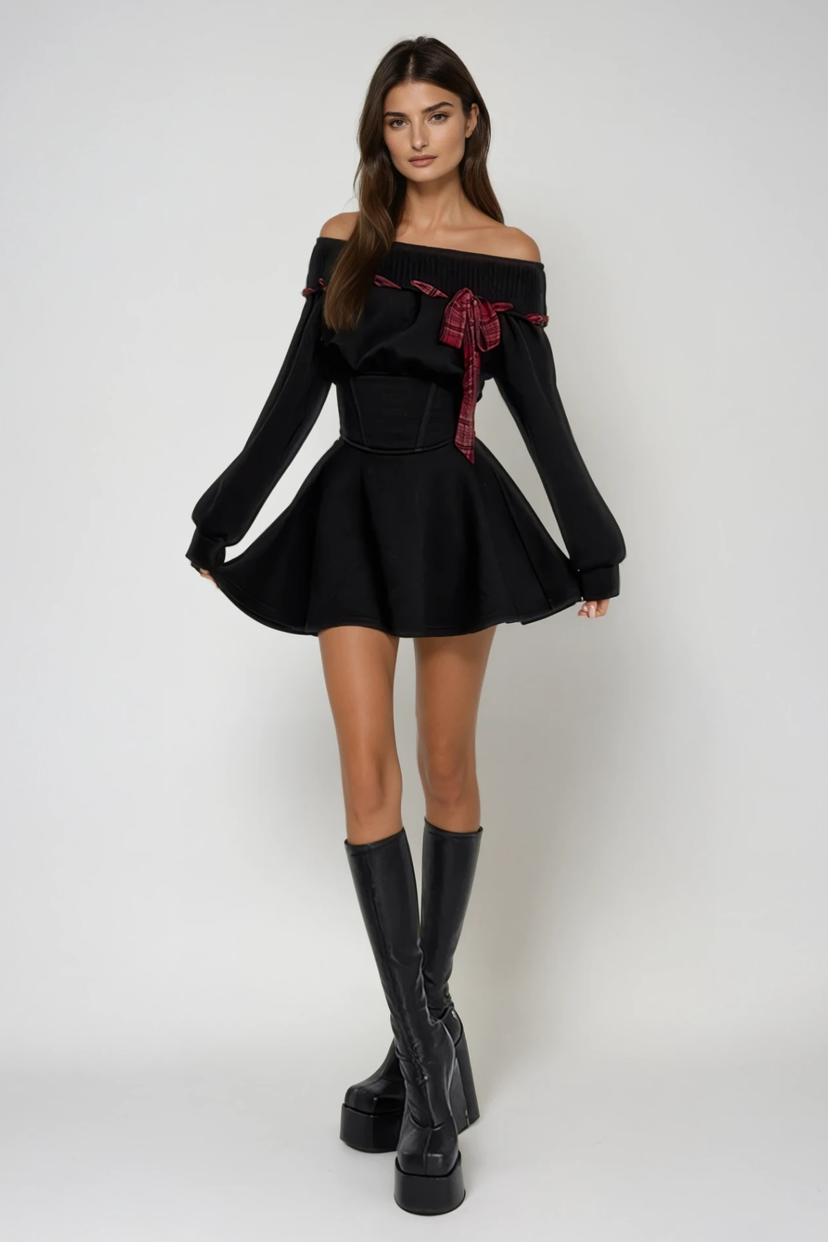 Derrick Off Shoulder Asymmetric Mini Dress In Black