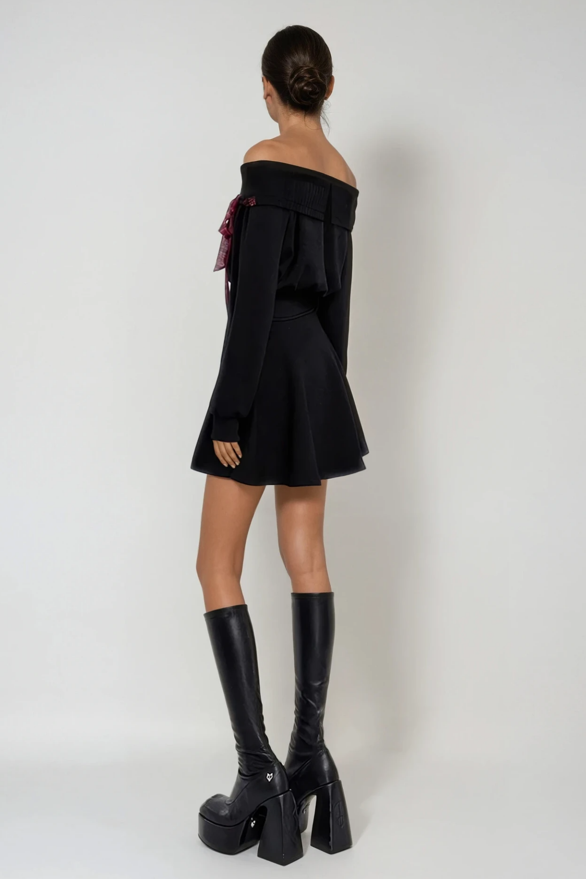 Derrick Off Shoulder Asymmetric Mini Dress In Black