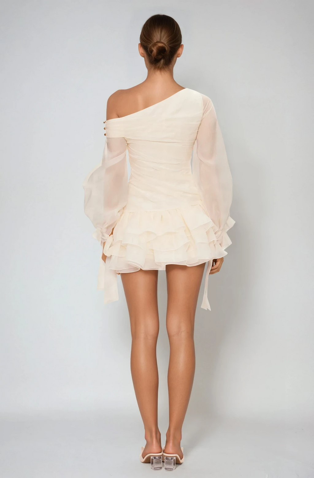 Deshaun Bow Asymmetric Puffy Mini Dress