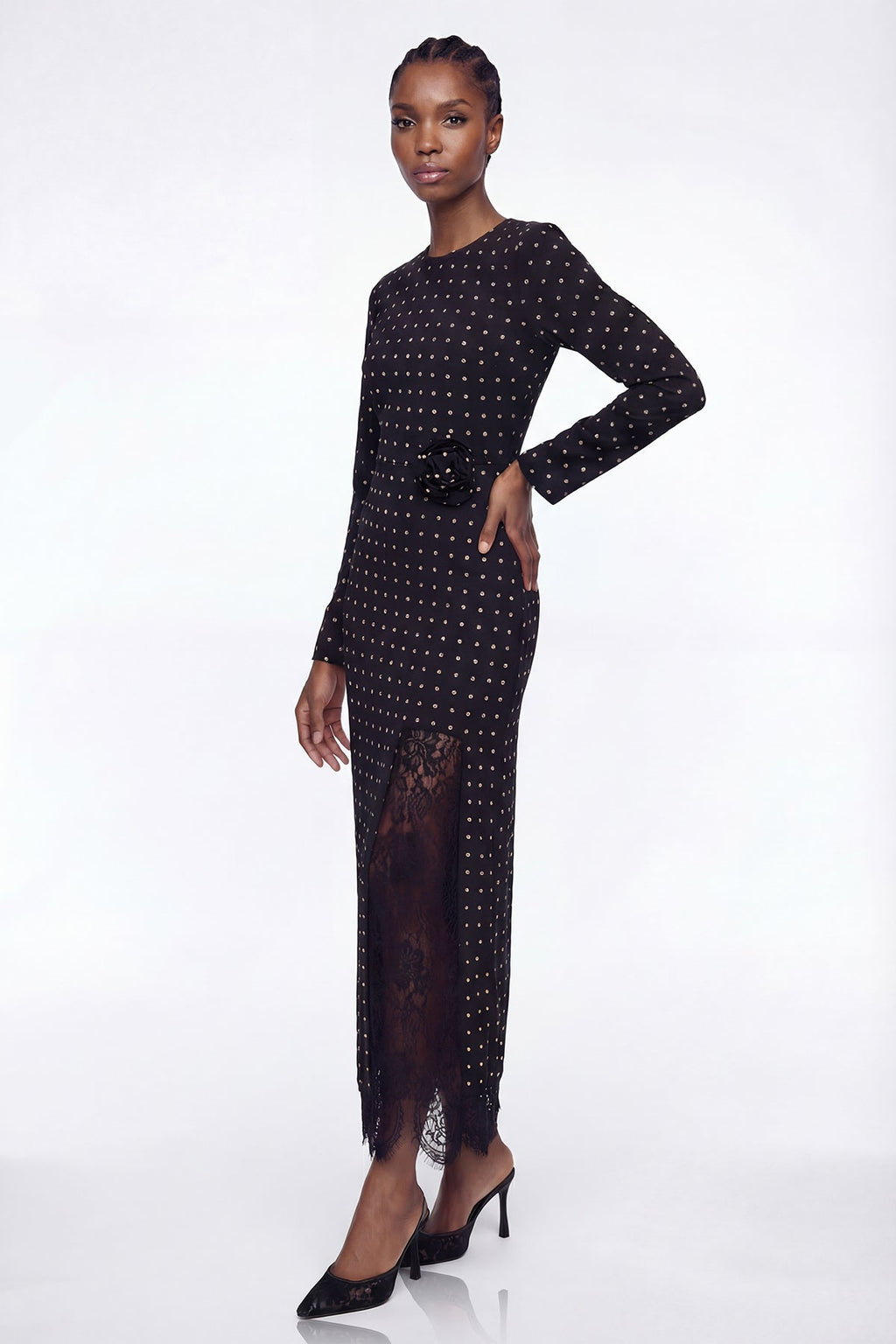 Devonte Dot Flower Lace Maxi Dress In Black