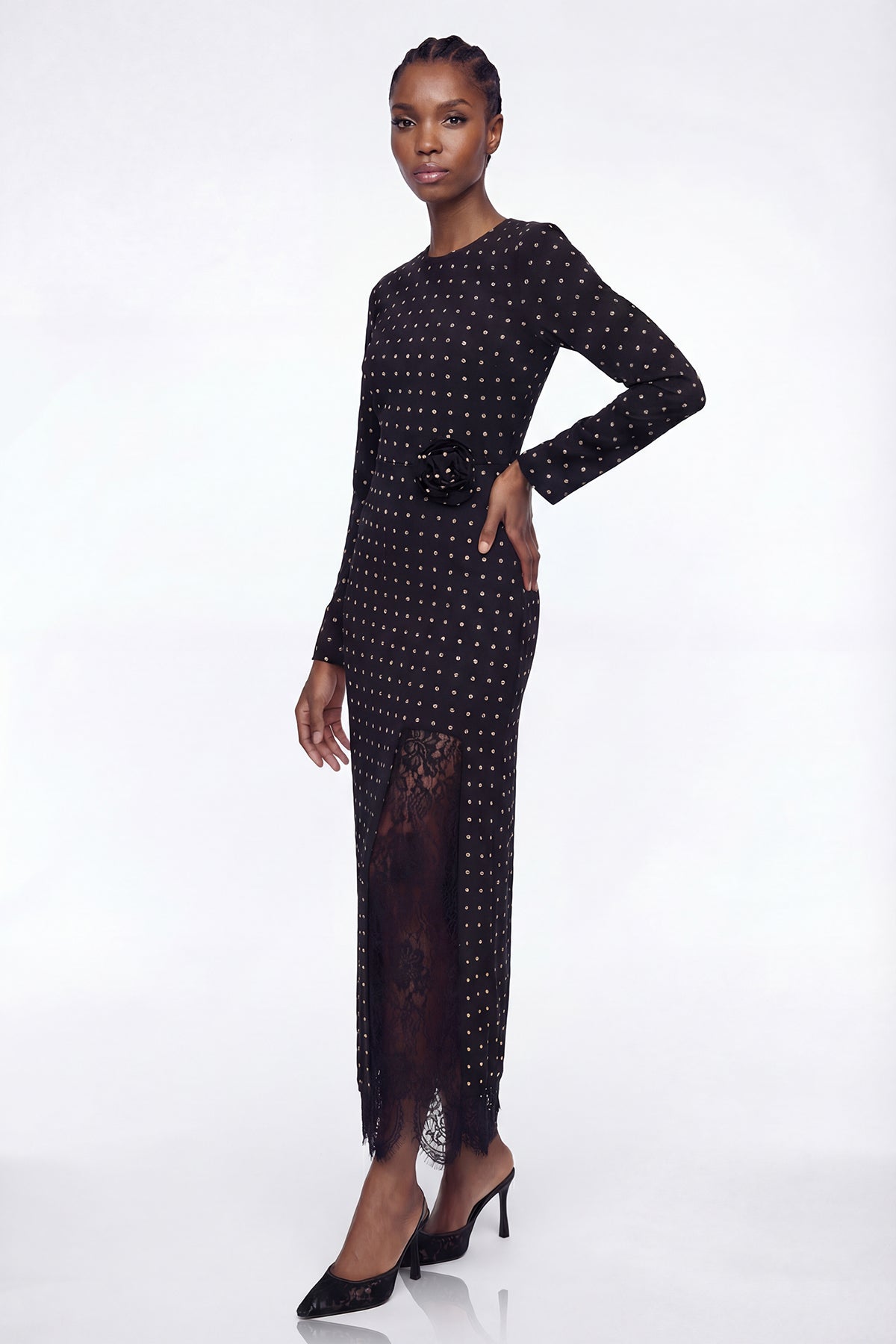 Devonte Dot Flower Lace Maxi Dress In Black