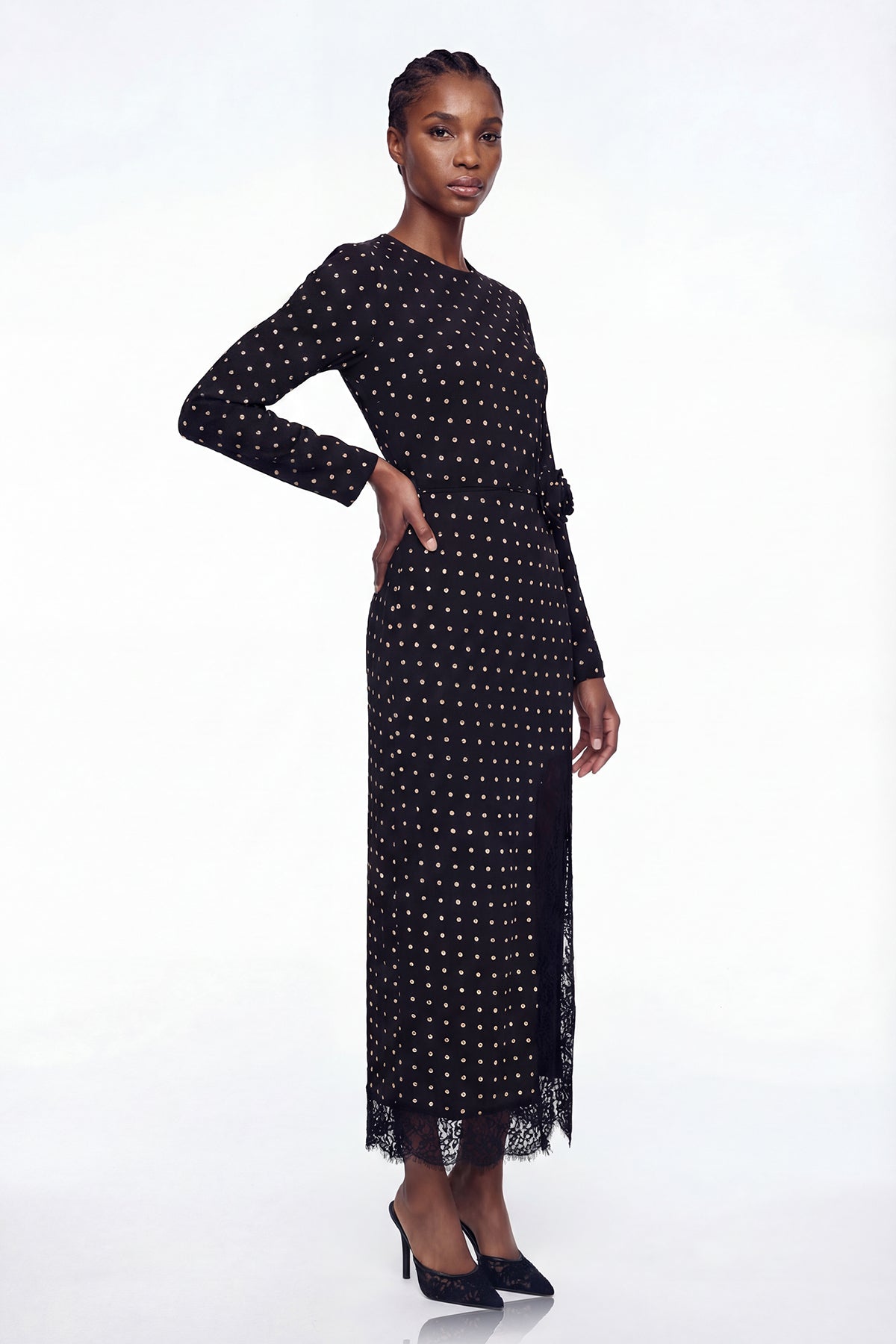 Devonte Dot Flower Lace Maxi Dress In Black