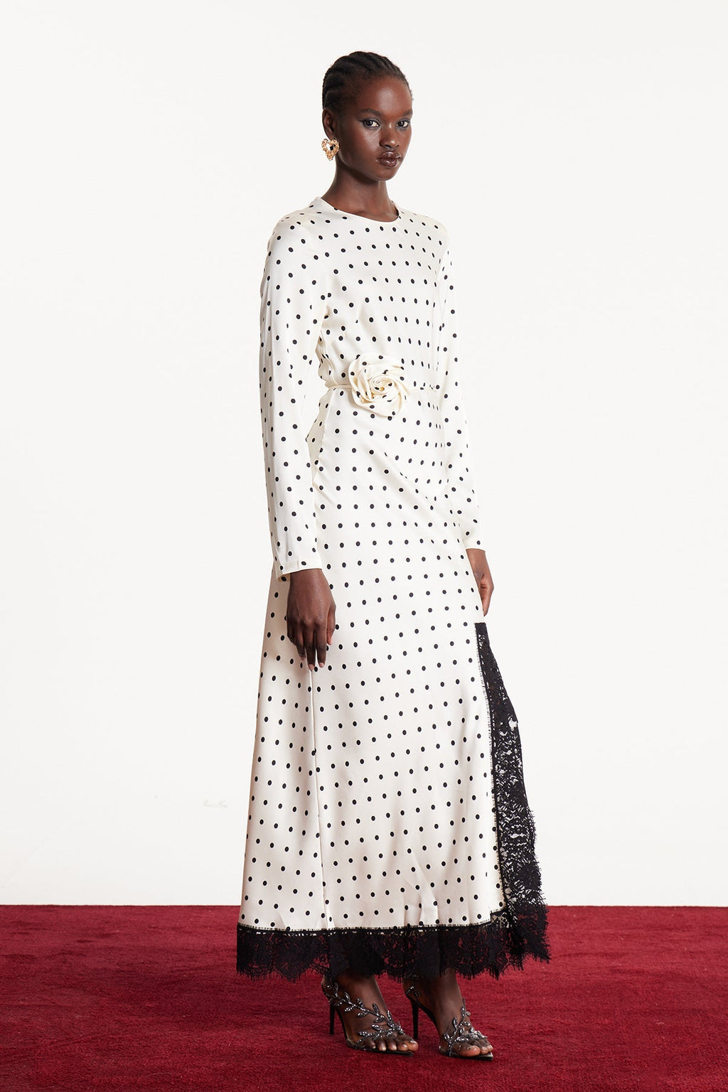 Devonte Dot Flower Lace Maxi Dress In White