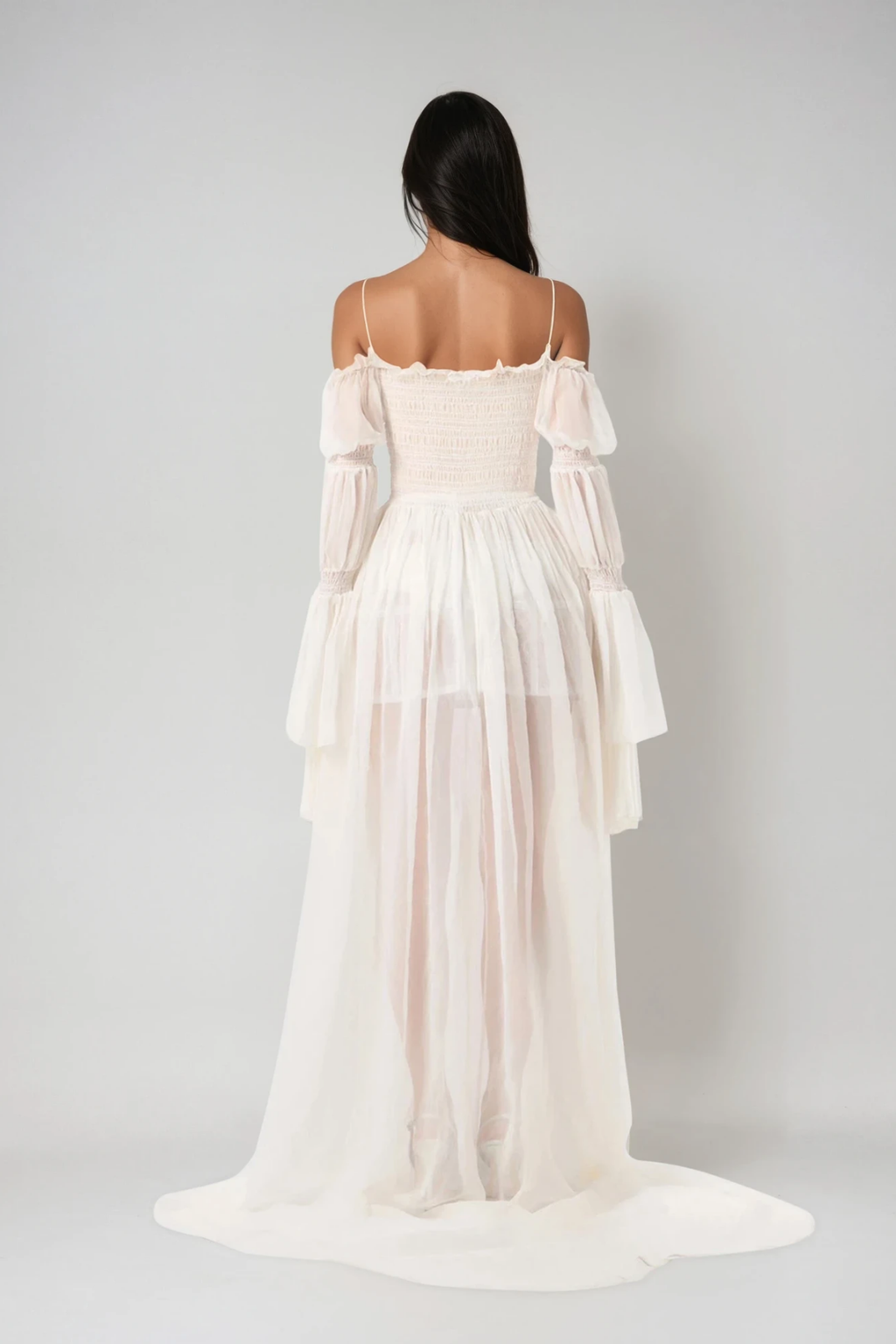 Diethard Long Sleeve Ruch Mesh Maxi Dress