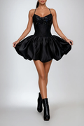 Dimitri Sequin Lace Up Puffy Mini Dress In Black