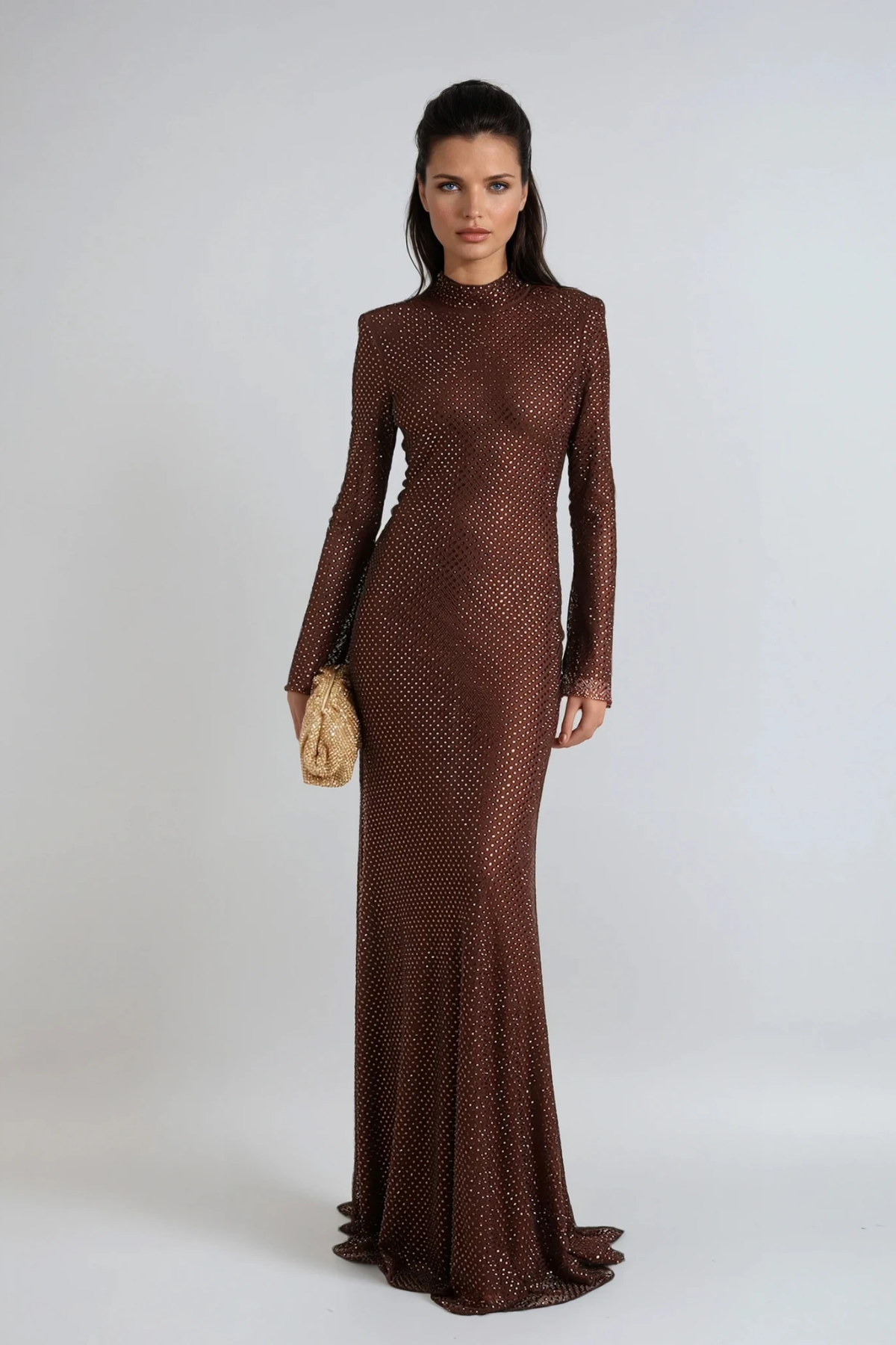 Dipali High Neck Rhinestone Maxi Dress