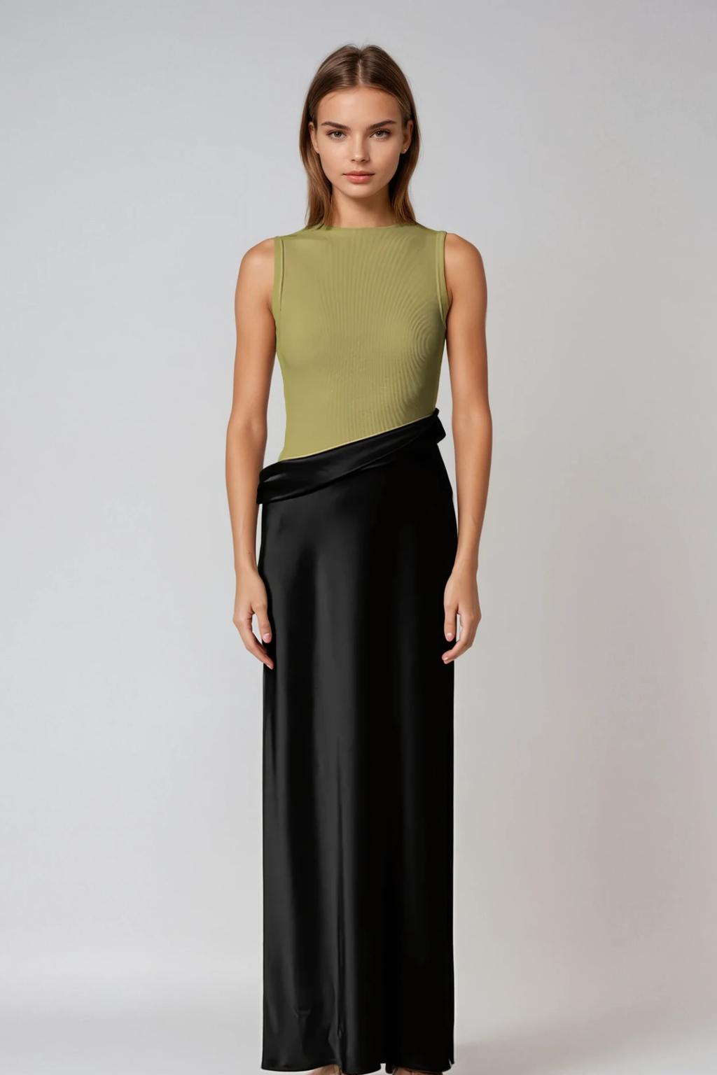Ditte Deconstruct Satin Maxi Dress In Green