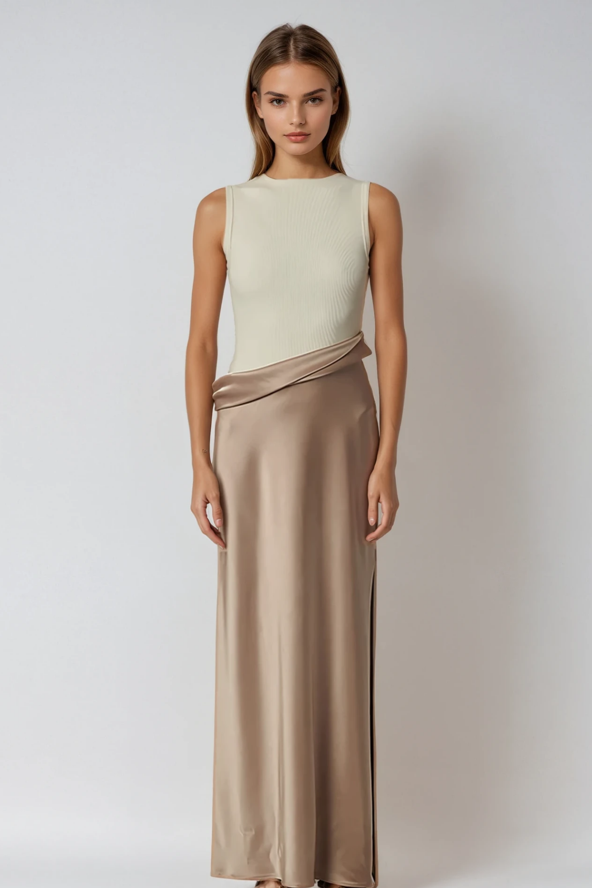 Ditte Deconstruct Satin Maxi Dress In White