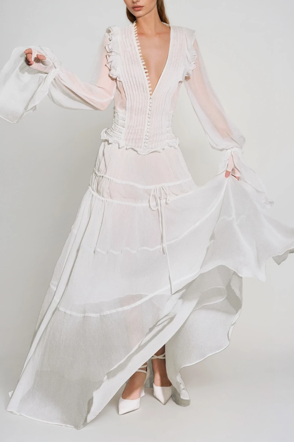 Dobrila Plunge Mesh Maxi Dress