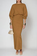 Dominic Balloon Sleeve Bodycon Maxi Dress In Khaki