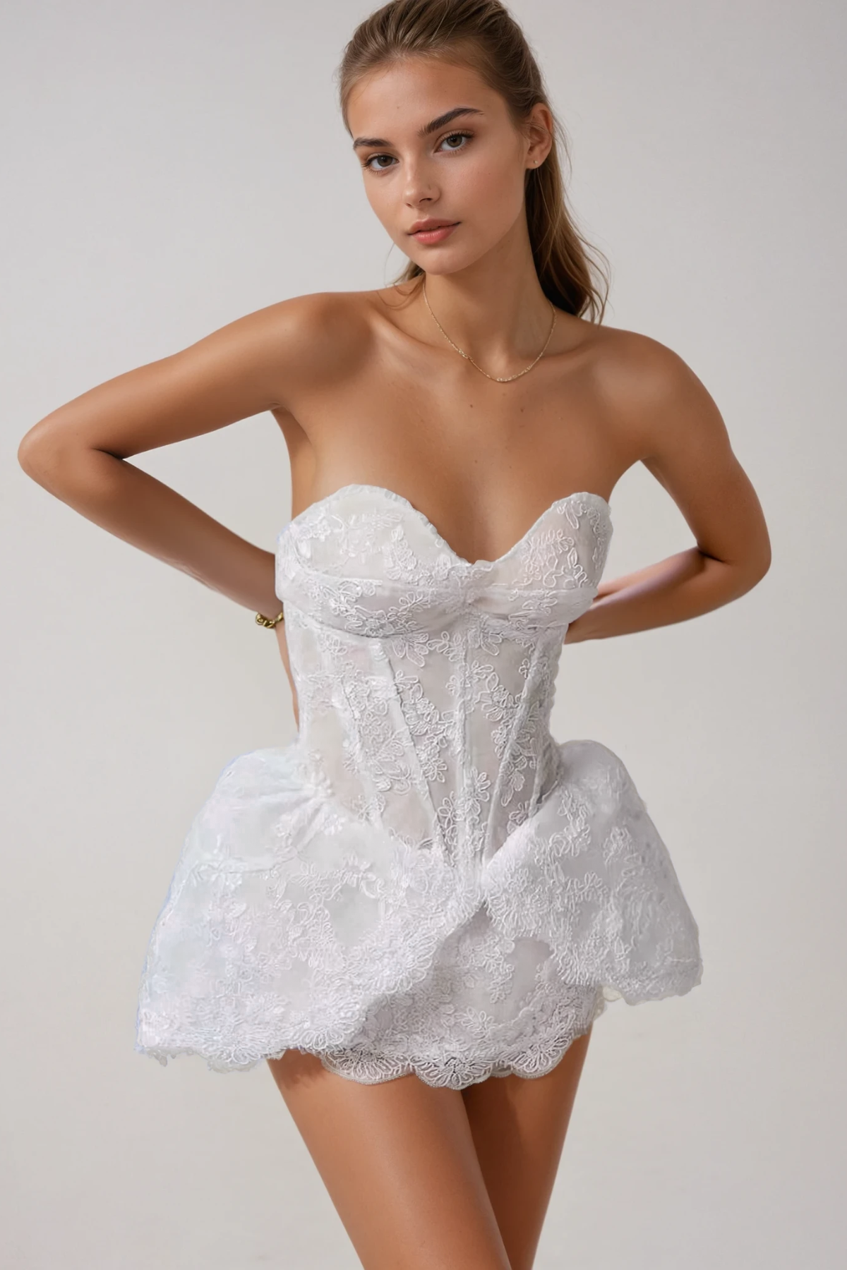 Donal Strapless Corset Lace Mini Dress
